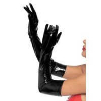 Эротические перчатки виниловые черного цвета Leg Avenue