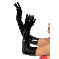 Еротичні рукавички вінілові чорного кольору Leg Avenue