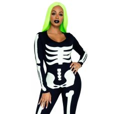 Костюм скелета для ролевых игр черно белого цвета Leg Avenue Womens Skeleton Bodysuit Halloween размер S