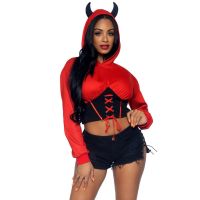 Костюм Дьяволицы черно красного цвета для ролевых игр Leg Avenue Devil cropped hoodie размер S M