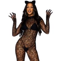 Бодістокінг кішечка з леопардовим візерунком для рольових ігор чорного кольору Leg Avenue