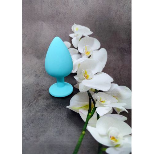 Анальная пробка голубого цвета с серебристым камушком Loveshop 