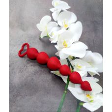 Анальні кульки червоного кольору із серцем ручкою Loveshop Heart Ray довжина 175 мм