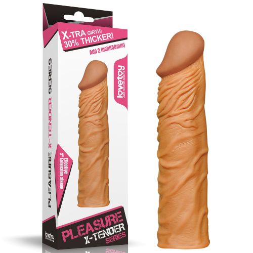 Подовжуюча насадка на пеніс реалістична бежева LoveToy Pleasure X-Tender