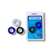 Набір 3 ерекційних кілець на член чорний прозорий синій Stay Hard