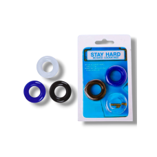Набір 3 ерекційних кілець на член чорний прозорий синій Stay Hard