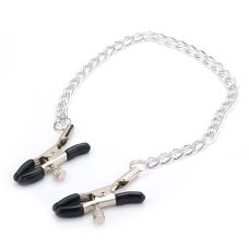 Зажимы  с цепочкой для сосков для эротических игр серебристо черного цвета Sexy desires
