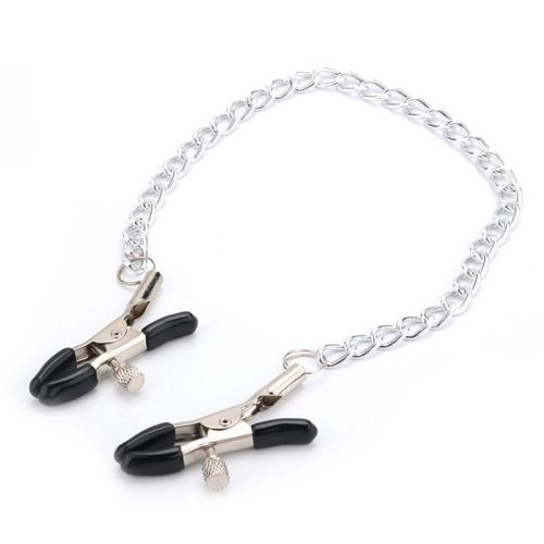 Затискачі з ланцюжком для сосків для еротичних ігор сріблясто чорного кольору Sexy desires