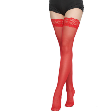 Классические чулки с кружевным верхом цвет красный Ben xi Lace Stockings размеры M-XXL