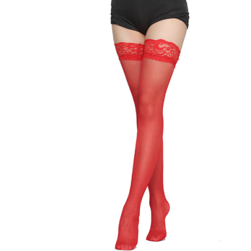 Классические чулки с кружевным верхом цвет красный Ben xi Lace Stockings размеры M-XXL