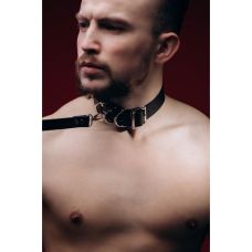Ошейник мужской с поводком БДСМ натуральная кожа черного цвета Candy Hero модель M Ch1 1 