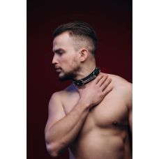 Ошейник мужской с цепями и поводком БДСМ натуральная кожа черного цвета Candy Hero модель M Ch4 