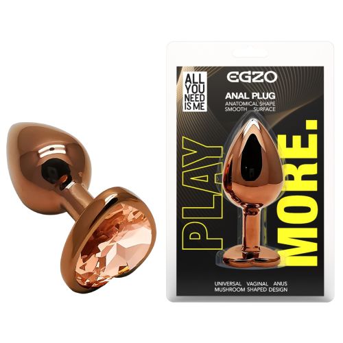 Анальная пробка темно золотистая из нержавеющей стали с кристаллом в форме сердца золотистым EGZO Heart Plug размер S