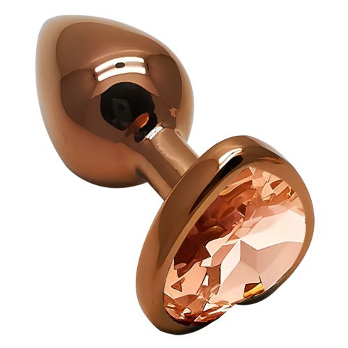 Анальная пробка темно золотистая из нержавеющей стали с кристаллом в форме сердца золотистым EGZO Heart Plug размер S