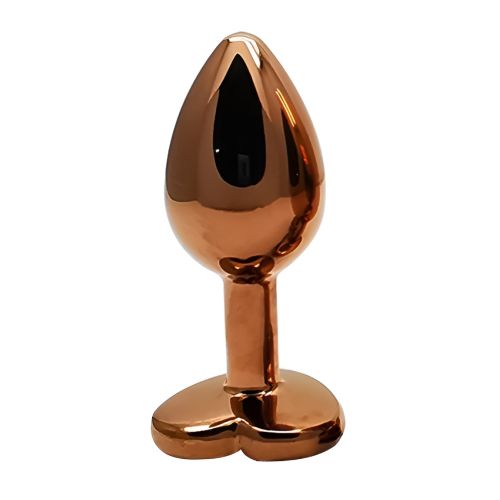 Анальная пробка темно золотистая из нержавеющей стали с кристаллом в форме сердца золотистым EGZO Heart Plug размер S