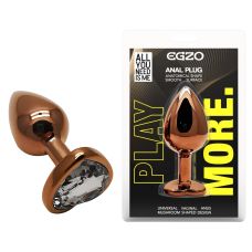 Анальная пробка темно золотистая из нержавеющей стали с кристаллом в форме сердца прозрачным EGZO Heart Plug размер S