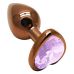 Анальная пробка темно золотистая из нержавеющей стали с кристаллом в форме сердца сиреневым EGZO Heart Plug размер S