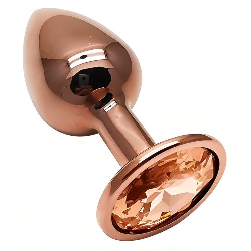 Анальная пробка золотистая из нержавеющей стали с золотистым кристаллом EGZO Round Plug размер S