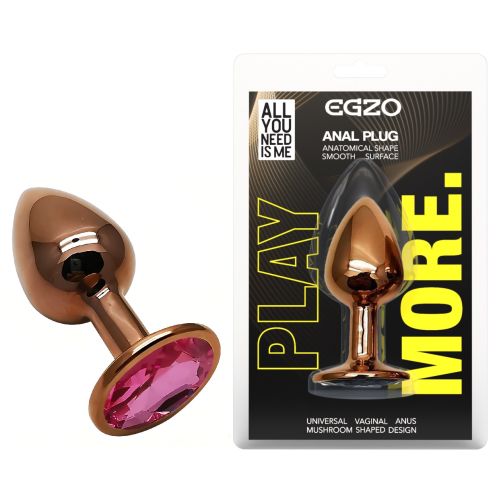 Анальна пробка золотиста із нержавіючої сталі з малиновим кристалом EGZO Round Plug розмір S