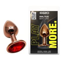 Анальна пробка золотиста із нержавіючої сталі з червоним кристалом EGZO Round Plug розмір S