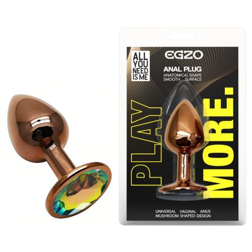 Анальна пробка золотиста із нержавіючої сталі з райдужним кристалом EGZO Round Plug розмір S