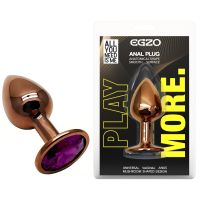 Анальна золота пробка з нержавіючої сталі з фіолетовим кристалом EGZO Round Plug розмір S