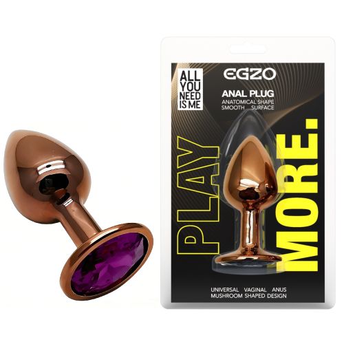 Анальная пробка золотистая из нержавеющей стали с фиолетовым кристаллом EGZO Round Plug размер S