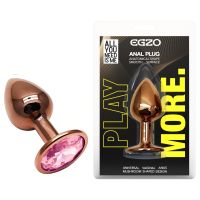Анальна золотова пробка з нержавіючої сталі з рожевим кристалом EGZO Round Plug розмір S