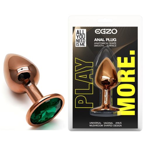 Анальна пробка золотиста із нержавіючої сталі з бірюзовим кристалом EGZO Round Plug розмір S