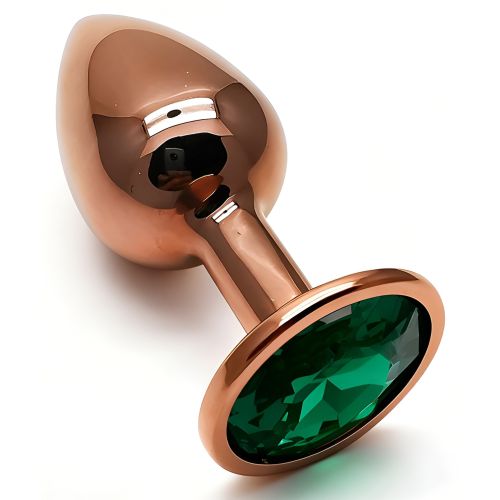 Анальна пробка золотиста із нержавіючої сталі з бірюзовим кристалом EGZO Round Plug розмір S