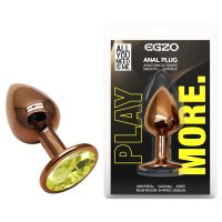Анальна пробка золотиста з нержавіючої сталі із салатовим кристалом EGZO Round Plug розмір S