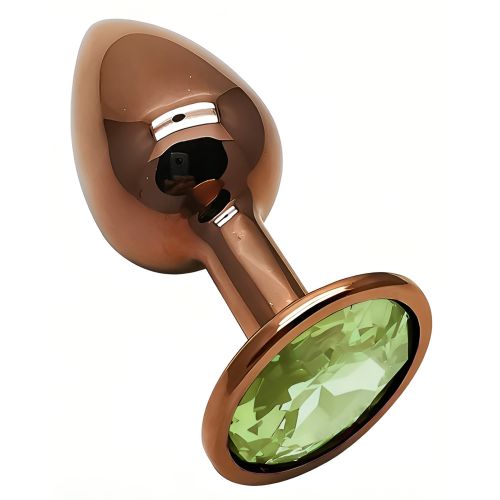 Анальна пробка золотиста з нержавіючої сталі із зеленим кристалом EGZO Round Plug розмір S