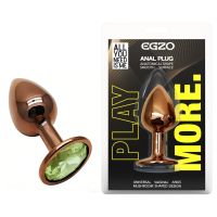 Анальна пробка золотиста з нержавіючої сталі із зеленим кристалом EGZO Round Plug розмір S