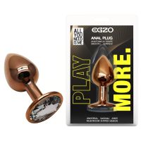 Анальна пробка золотиста з нержавіючої сталі із прозорим кристалом EGZO Round Plug розмір S