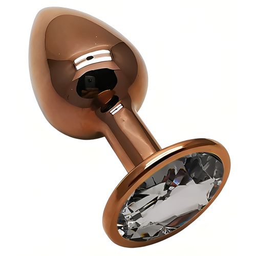 Анальна пробка золотиста з нержавіючої сталі із прозорим кристалом EGZO Round Plug розмір S