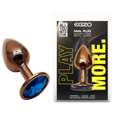 Анальная пробка золотистая из нержавеющей стали с синим кристаллом EGZO Round Plug размер S