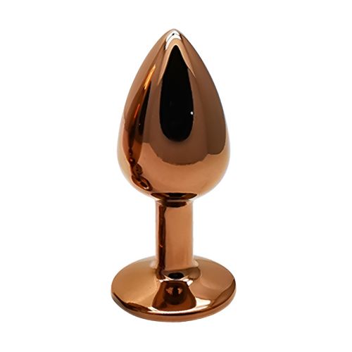 Анальна пробка золотиста із нержавіючої сталі з блакитним кристалом EGZO Round Plug розмір S