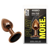 Анальна пробка золотиста з нержавіючої сталі із чорним кристалом EGZO Round Plug розмір S