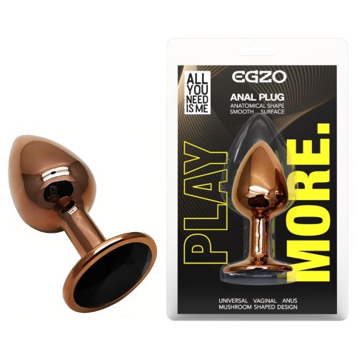 Анальна пробка золотиста з нержавіючої сталі із чорним кристалом EGZO Round Plug розмір S