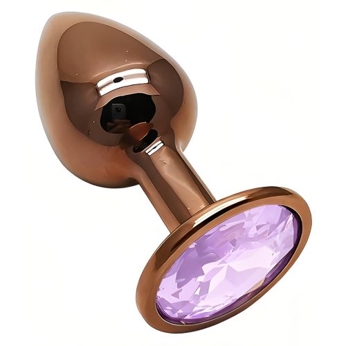 Анальна пробка золотиста з нержавіючої сталі із бузковим кристалом EGZO Round Plug розмір S
