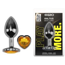 Анальная пробка темно серебристая из нержавеющей стали с кристаллом в форме сердца золотистым EGZO Round Plug размер M