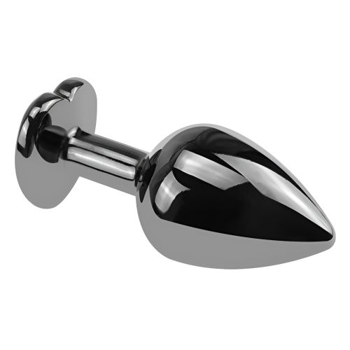 Анальна пробка темно-срібляста з нержавіючої сталі з кристалом у формі серця блакитним EGZO Round Plug розмір S