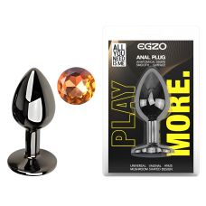 Анальная пробка темно серебристая из нержавеющей стали с кристаллом золотистым EGZO Round Plug размер S