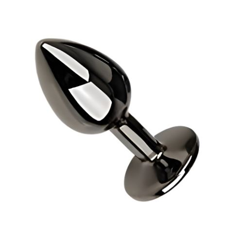 Анальная пробка темно серебристая из нержавеющей стали с кристаллом розовым EGZO Round Plug размер S