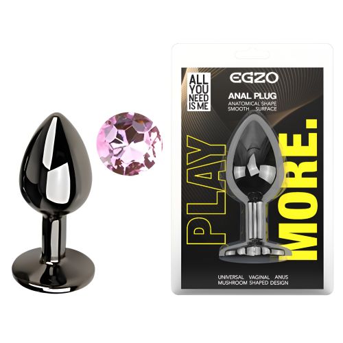 Анальная пробка темно серебристая из нержавеющей стали с кристаллом розовым EGZO Round Plug размер S