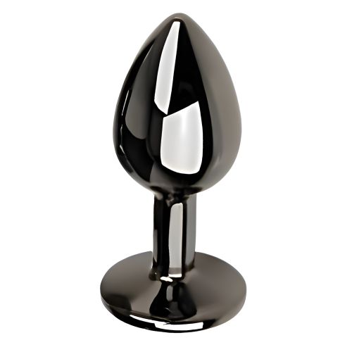 Анальная пробка темно серебристая из нержавеющей стали с кристаллом зеленым EGZO Round Plug размер S