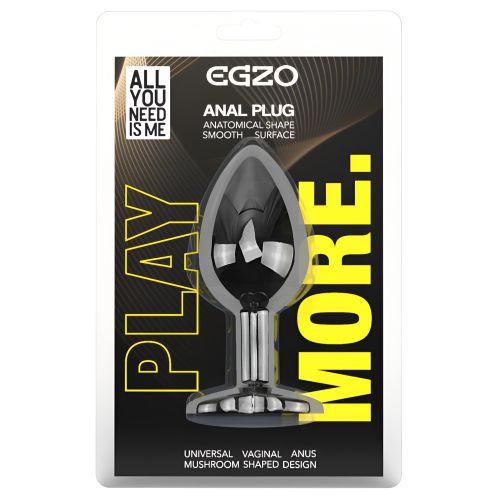 Анальная пробка темно серебристая из нержавеющей стали с кристаллом синим EGZO Round Plug размер S