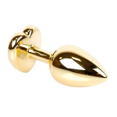 Анальная пробка золотистая из нержавеющей стали с кристаллом в форме сердца радужным EGZO Heart Plug размер M