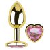 Анальная пробка золотистая из нержавеющей стали с кристаллом в форме сердца розовым EGZO Heart Plug размер M