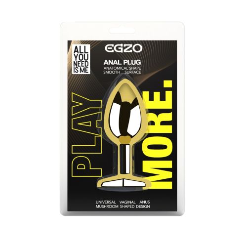 Анальная пробка золотистая из нержавеющей стали с кристаллом в форме сердца зеленым EGZO Heart Plug размер S